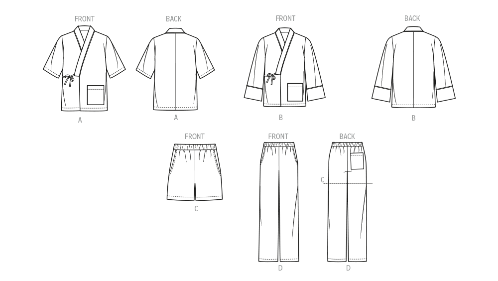 Vogue Patterns V2168 pattern envelope showing unisex pyjamas and robe designs