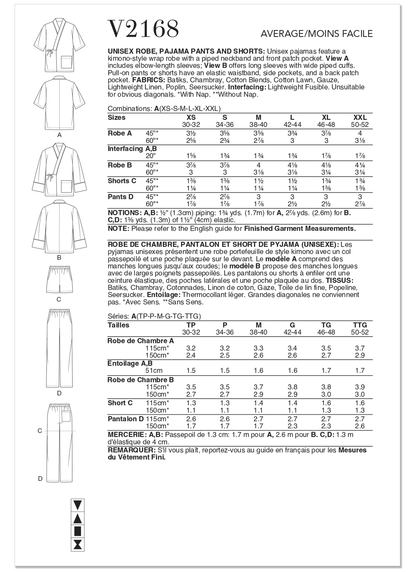 Vogue Patterns V2168 pattern envelope showing unisex pyjamas and robe designs