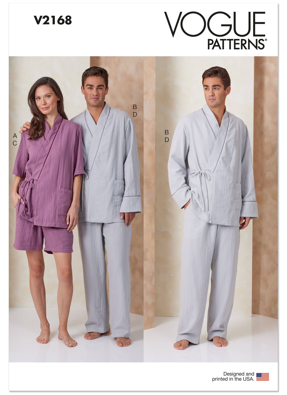 Vogue Patterns V2168 pattern envelope showing unisex pyjamas and robe designs