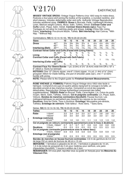 Vogue Patterns V2170 pattern envelope showing vintage 1953 dress designs