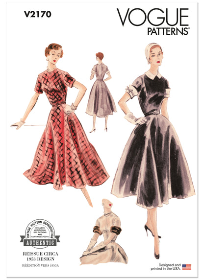 Vogue Patterns V2170 pattern envelope showing vintage 1953 dress designs