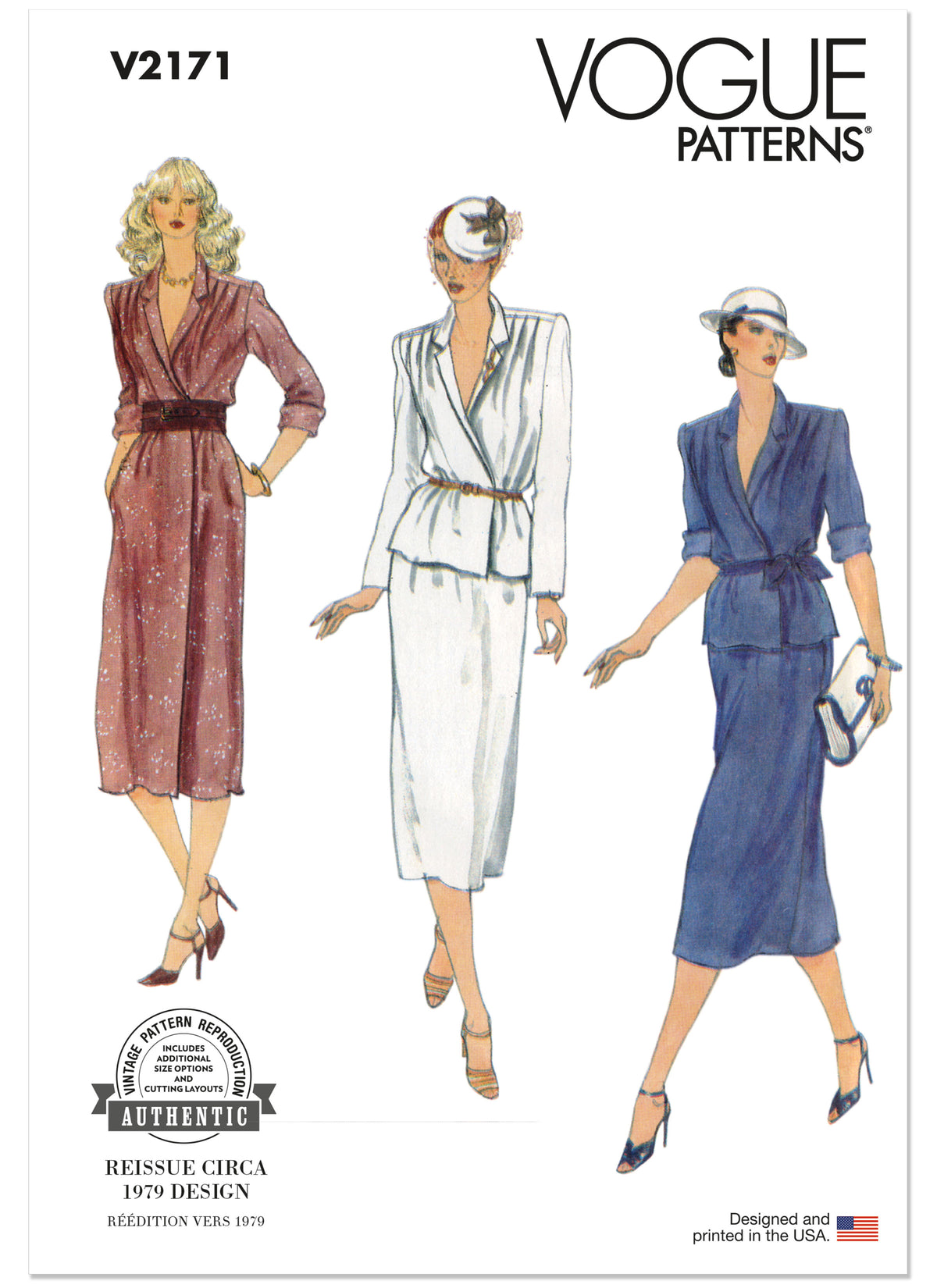 Vogue Patterns V2171 pattern envelope showing vintage 1979 dress, top and skirt designs