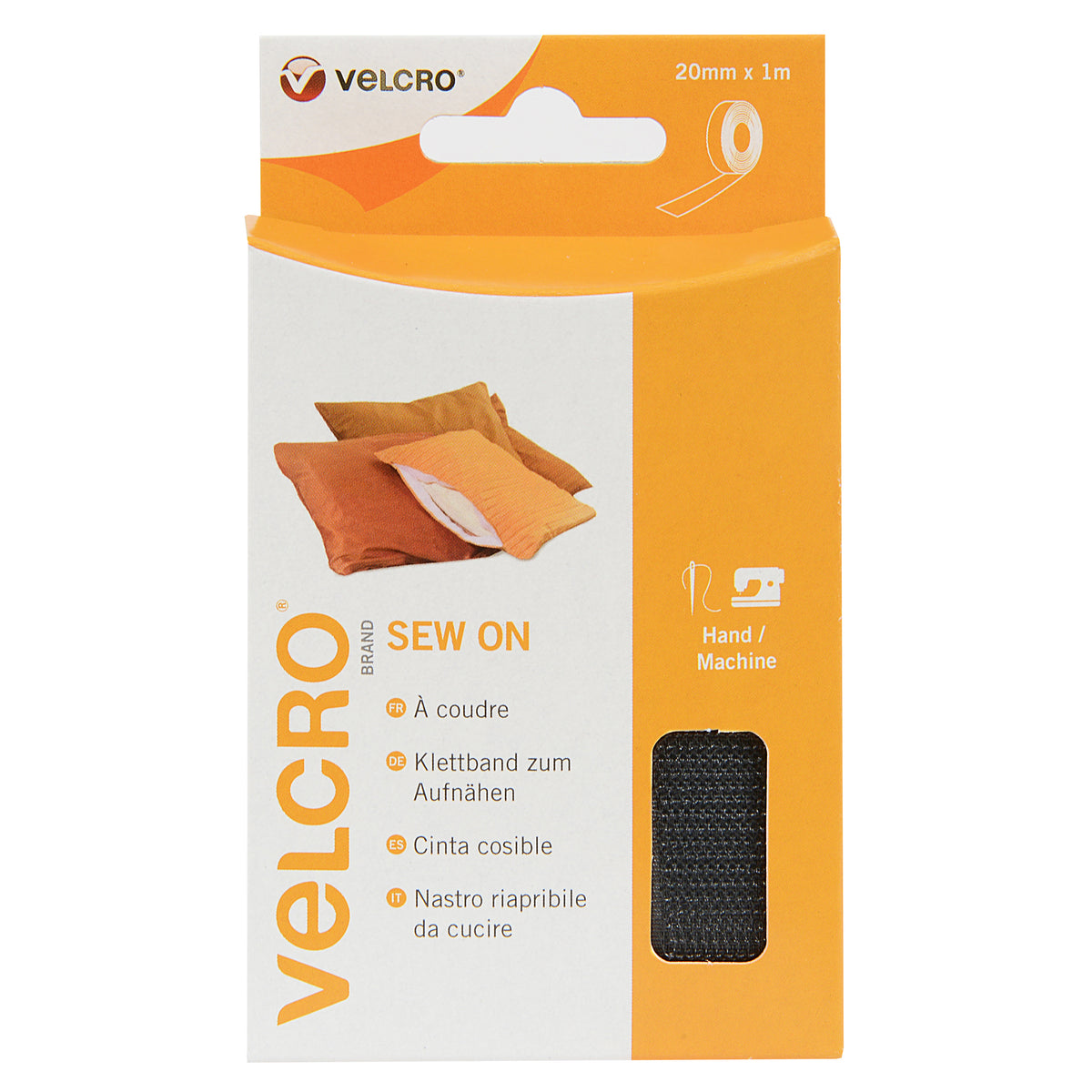VELCRO Brand sew-on hook and loop tape 20mm black in retail box