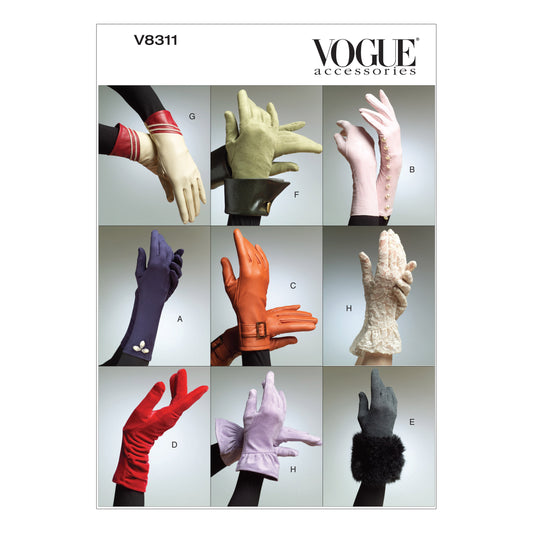 Vogue Patterns V8311 pattern envelope showing unlined gloves designs