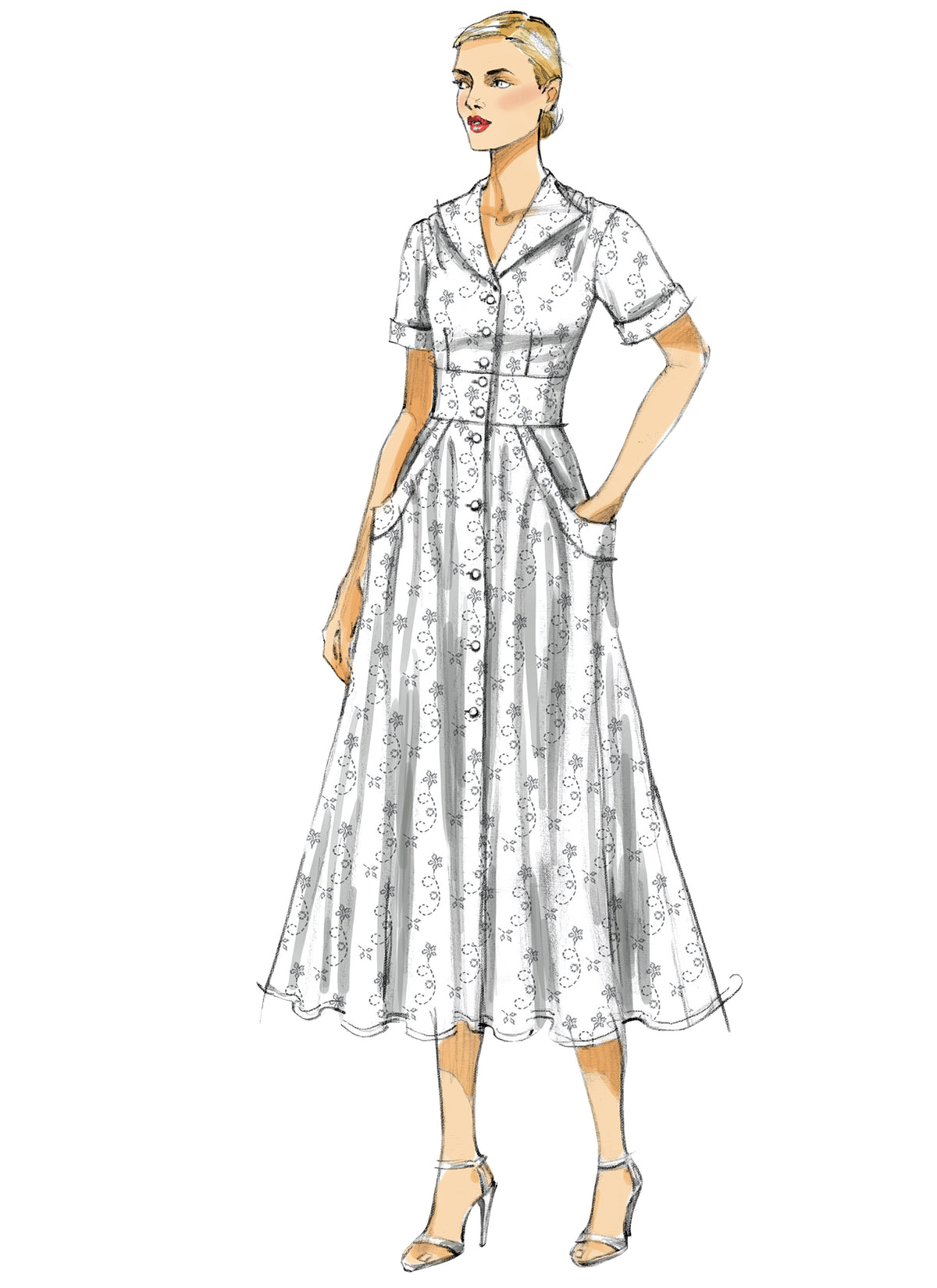 Vogue Patterns V8577 pattern envelope showing flared dress designs