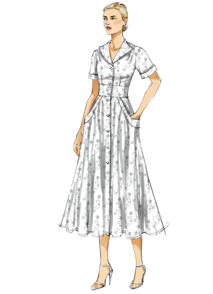 Vogue Patterns V8577 pattern envelope showing flared dress designs
