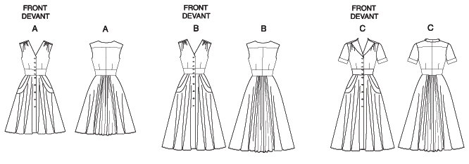 Vogue Patterns V8577 pattern envelope showing flared dress designs