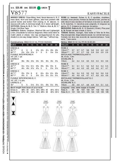 Vogue Patterns V8577 pattern envelope showing flared dress designs