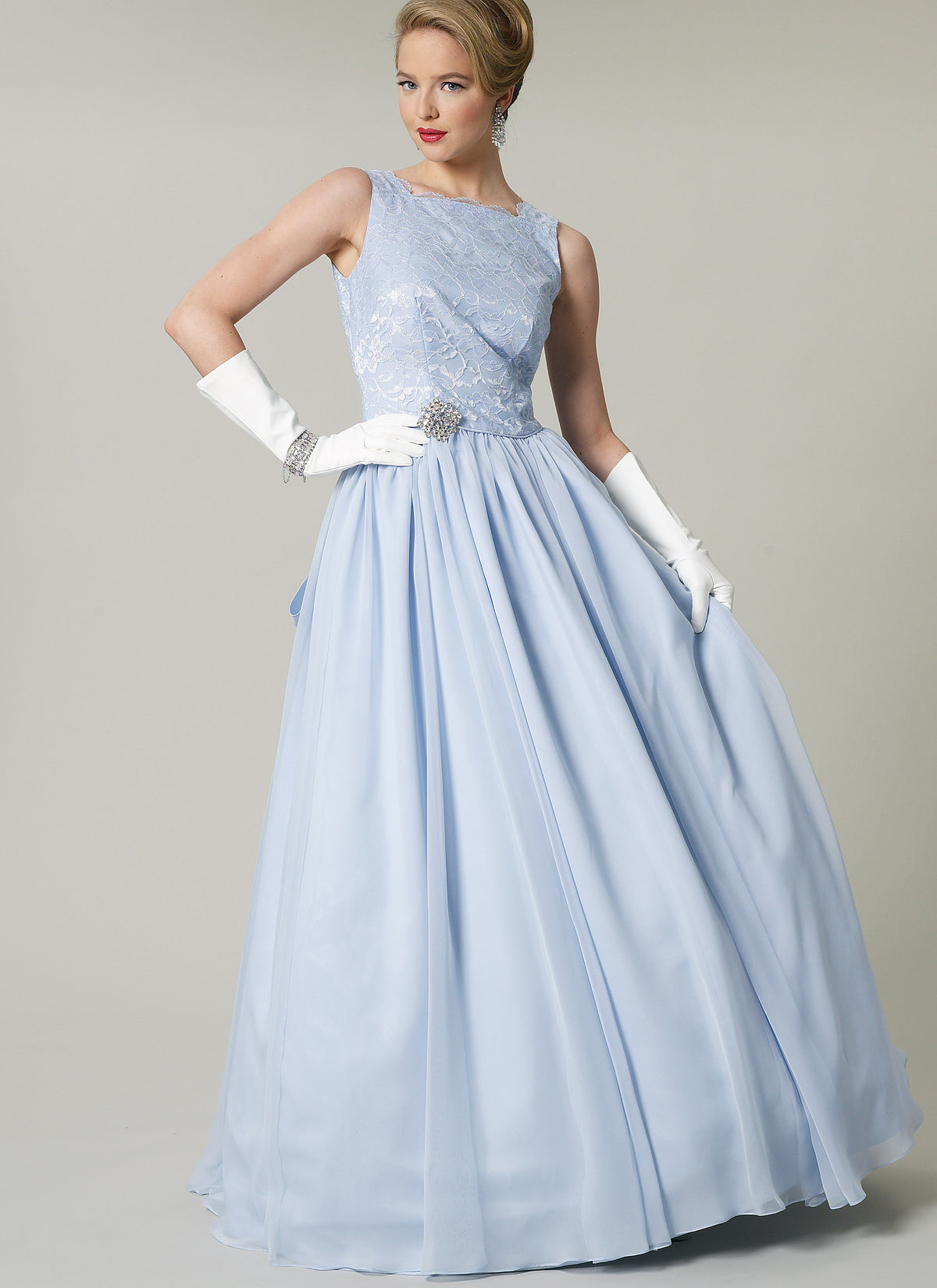 Vogue Patterns V8729 pattern envelope showing square neck dress designs