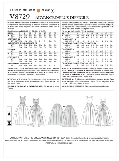 Vogue Patterns V8729 pattern envelope showing square neck dress designs