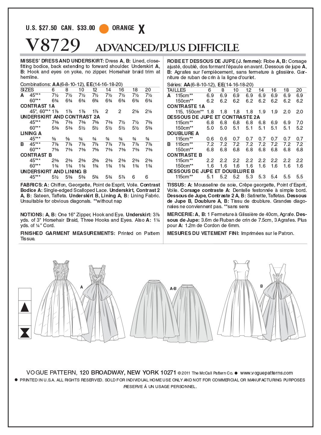 Vogue Patterns V8729 pattern envelope showing square neck dress designs