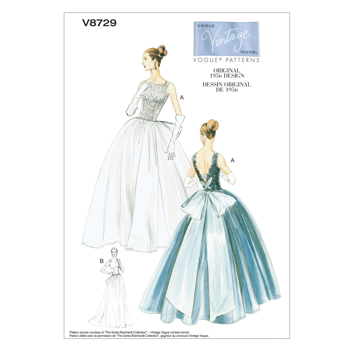 Vogue Patterns V8729 pattern envelope showing square neck dress designs