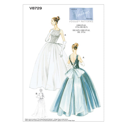 Vogue Patterns V8729 pattern envelope showing square neck dress designs