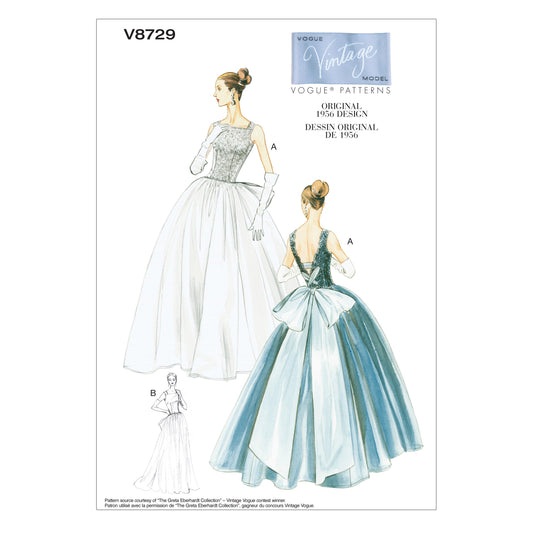 Vogue Patterns V8729 pattern envelope showing square neck dress designs