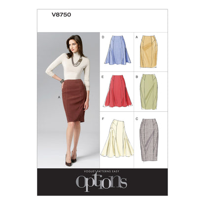 Vogue Patterns V8750 pattern envelope showing skirts designs