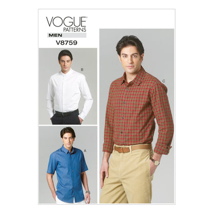 Vogue Patterns V8759 pattern envelope showing men's fitted shirt designs