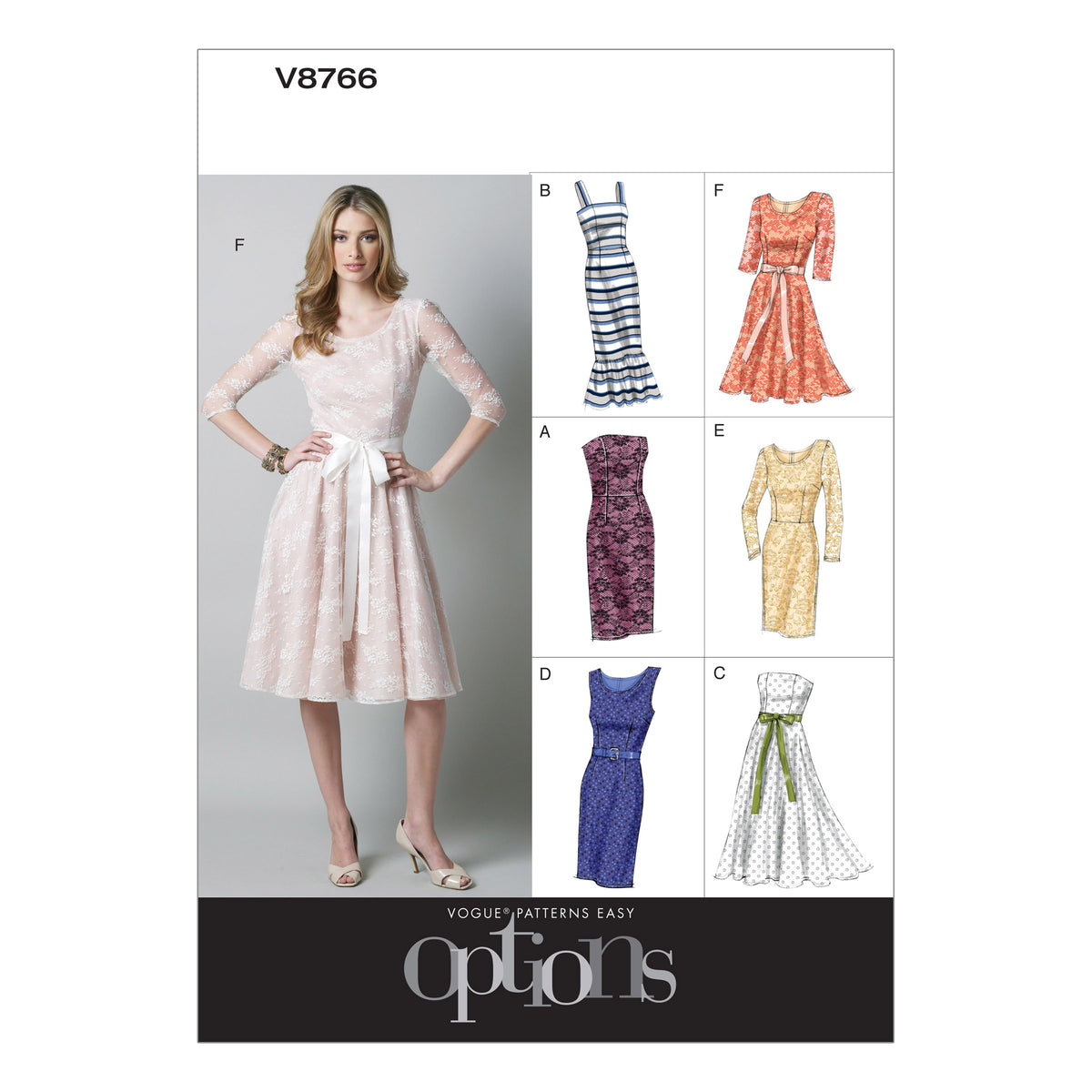 Vogue Patterns V8766 pattern envelope showing lined dress designs