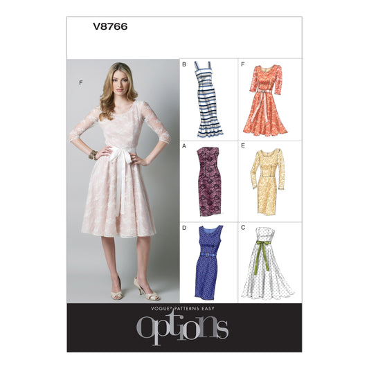 Vogue Patterns V8766 pattern envelope showing lined dress designs