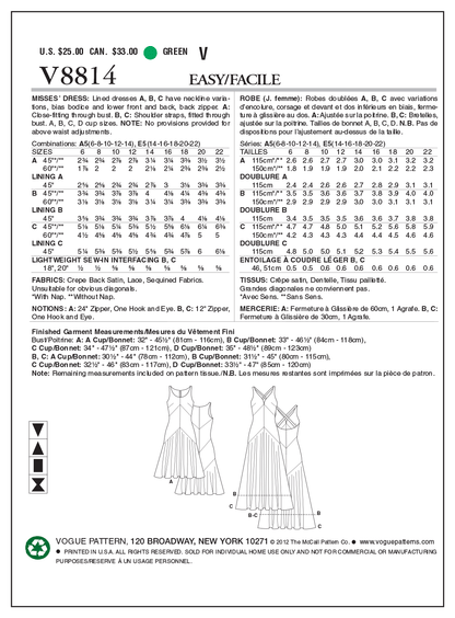 Vogue Patterns V8814 pattern envelope showing special occasion dress designs