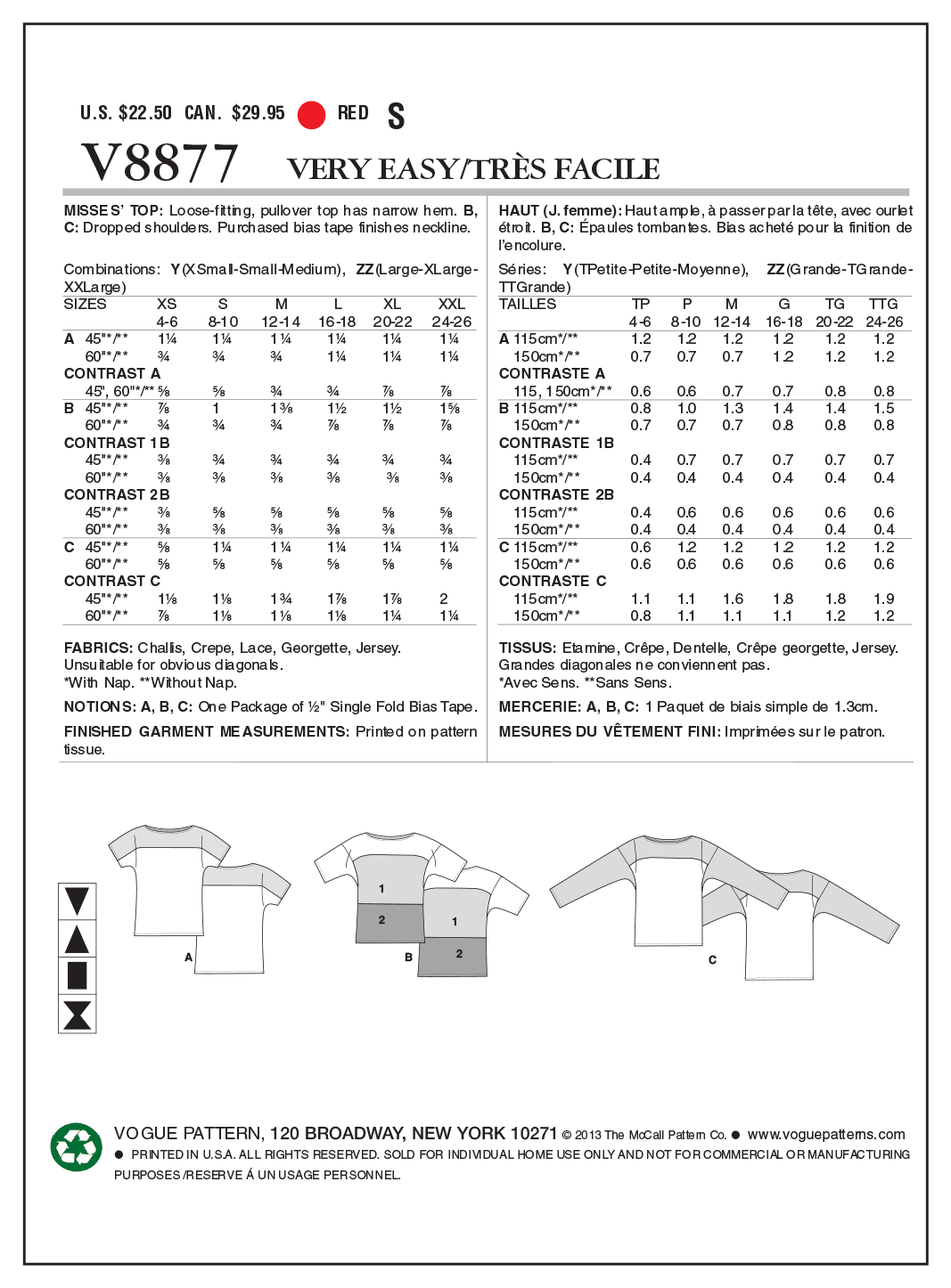 Vogue Patterns V8877 top sewing pattern envelope