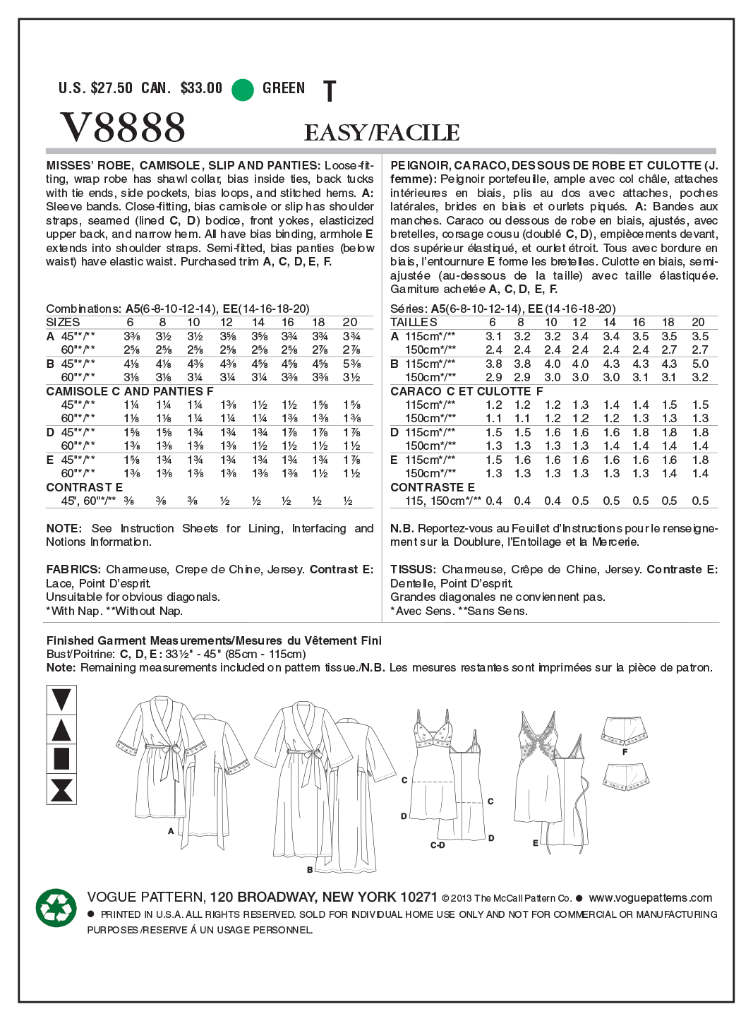 Vogue Patterns V8888 robe sewing pattern envelope