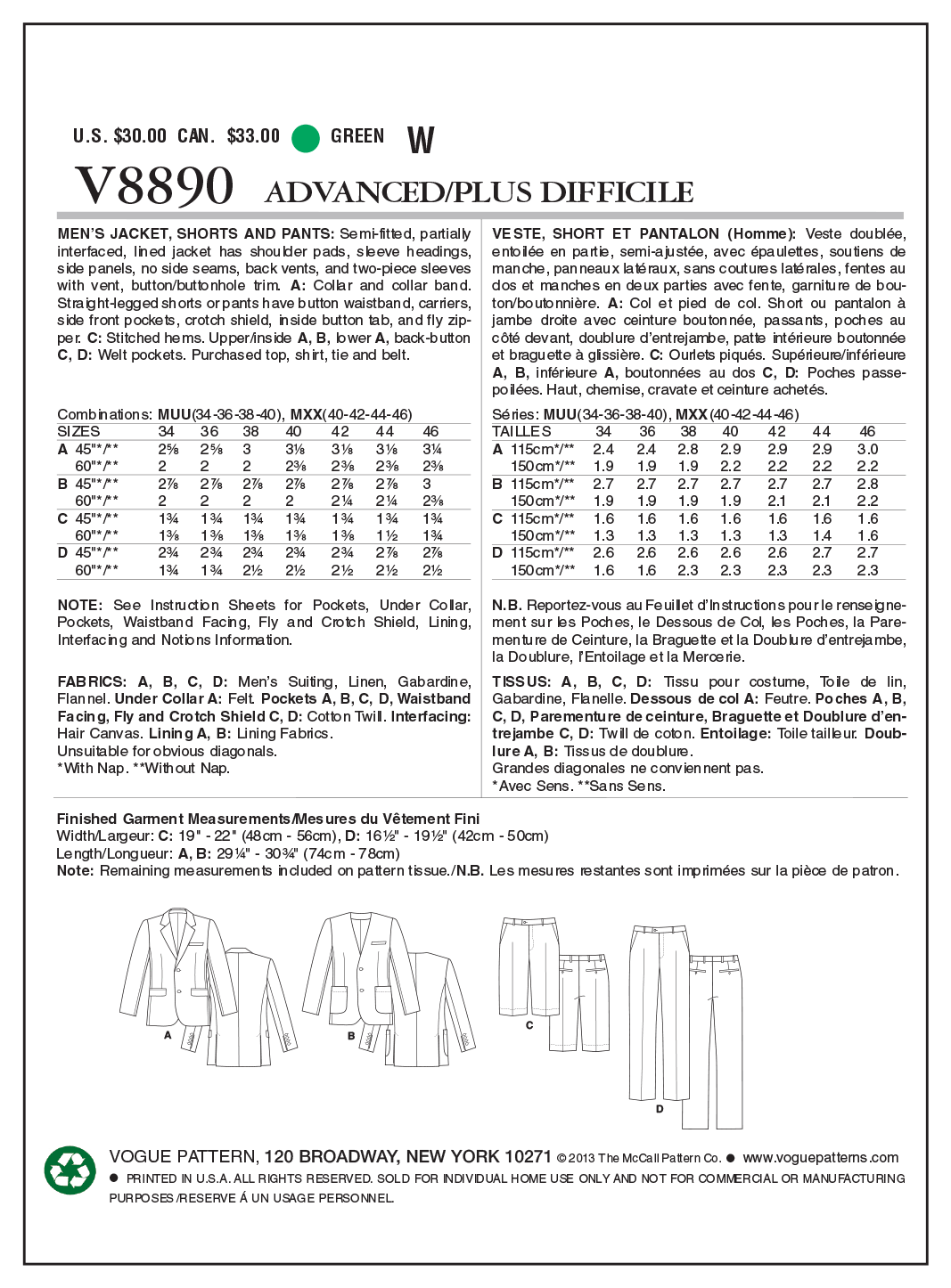 Vogue Patterns V8890 jacket sewing pattern envelope