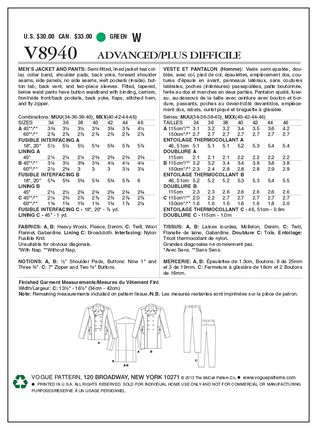 Vogue Patterns V8940 coat sewing pattern envelope