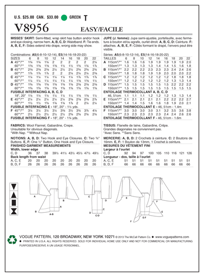 Vogue Patterns V8956 skirt sewing pattern envelope