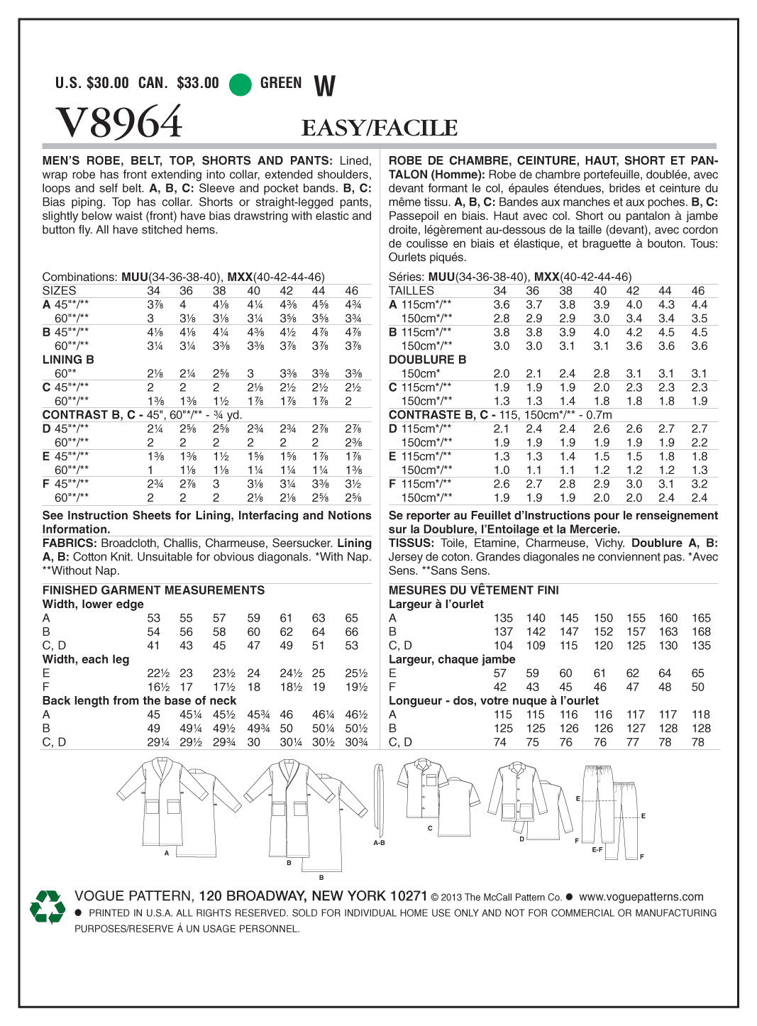 Vogue Patterns V8964 robe sewing pattern envelope