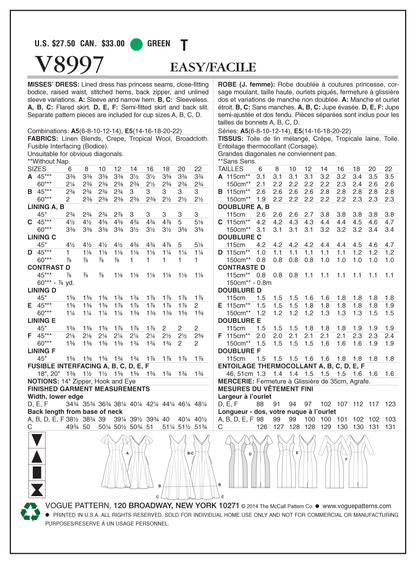 Vogue Patterns V8997 dress sewing pattern envelope