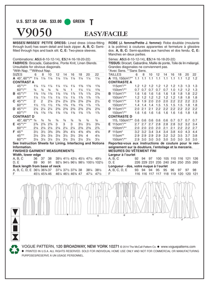 Vogue Patterns V9050 dress sewing pattern envelope
