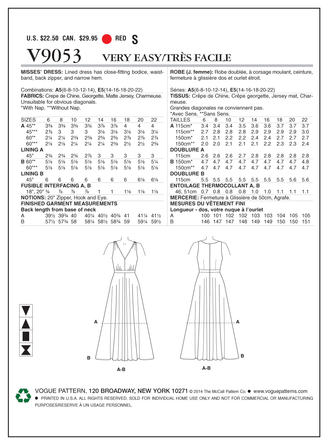 Vogue Patterns V9053 dress sewing pattern envelope