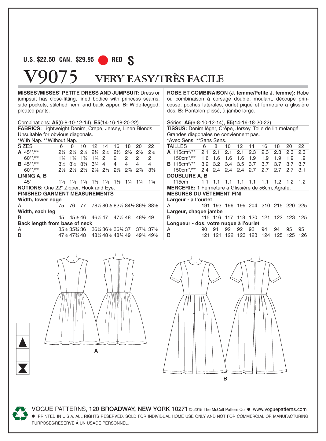 Vogue Patterns V9075 dress sewing pattern envelope