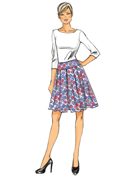 Vogue Patterns V9090 envelope showing misses' pleated skirt designs