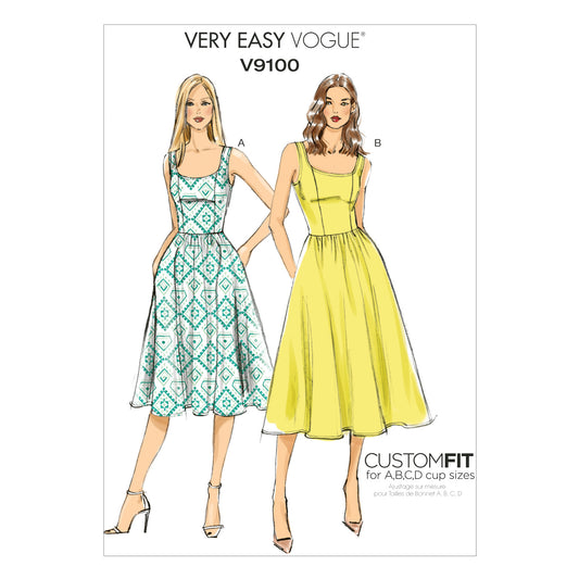 Vogue Patterns V9100 envelope showing misses' sleeveless dress designs