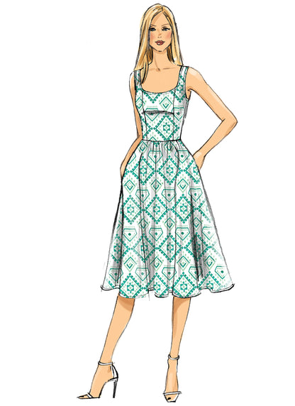 Vogue Patterns V9100 envelope showing misses' sleeveless dress designs