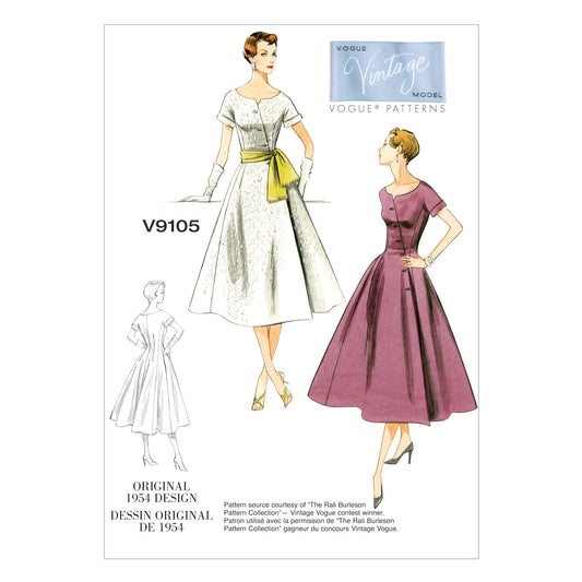 Vogue Patterns V9105 envelope showing misses' loose-fitting dress designs