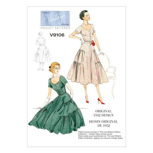 Vogue Patterns V9106 envelope showing misses' tiered pullover dress designs