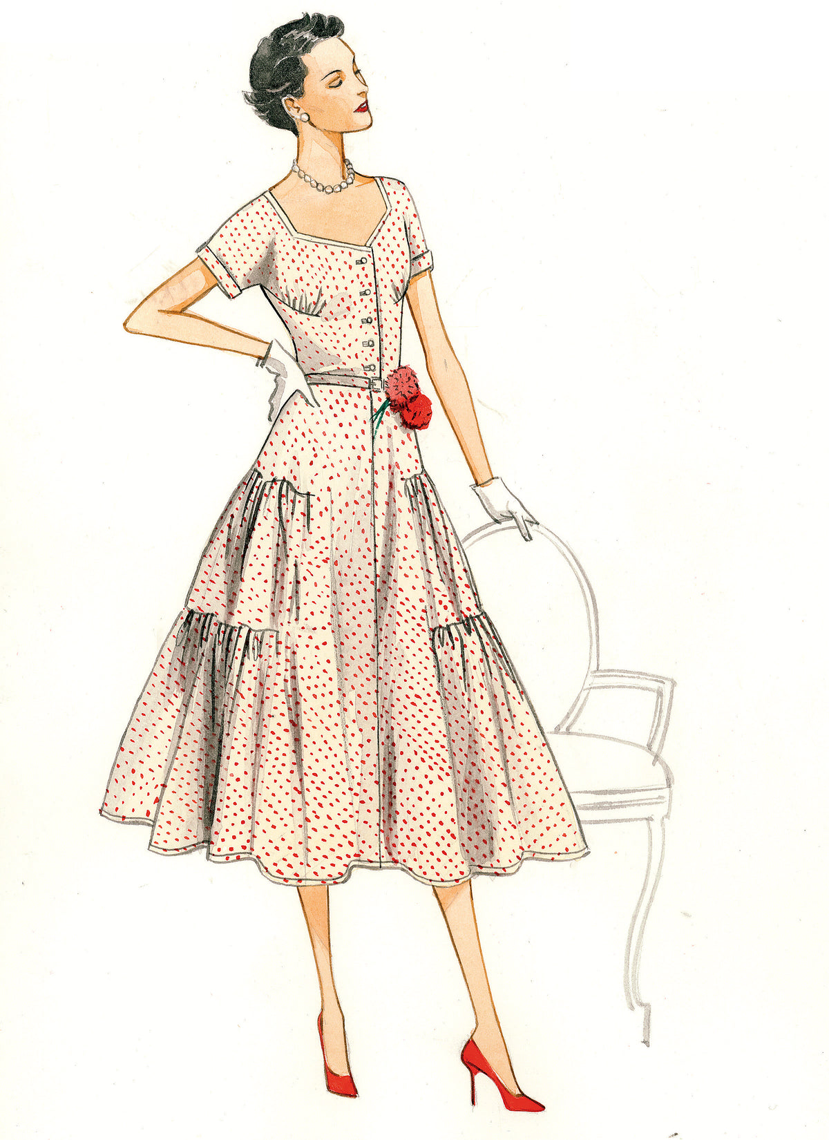 Vogue Patterns V9106 envelope showing misses' tiered pullover dress designs