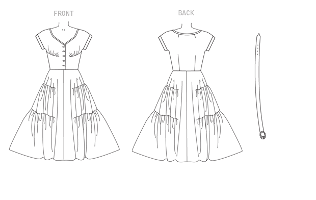Vogue Patterns V9106 envelope showing misses' tiered pullover dress designs
