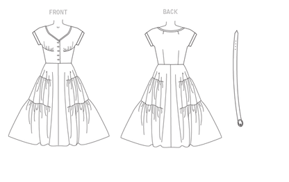 Vogue Patterns V9106 envelope showing misses' tiered pullover dress designs