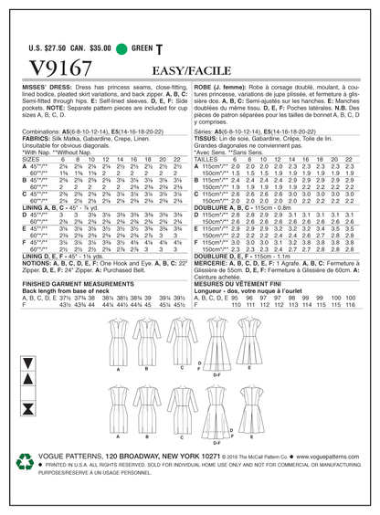 Vogue Patterns V9167 envelope showing misses' pleated skirt dress designs