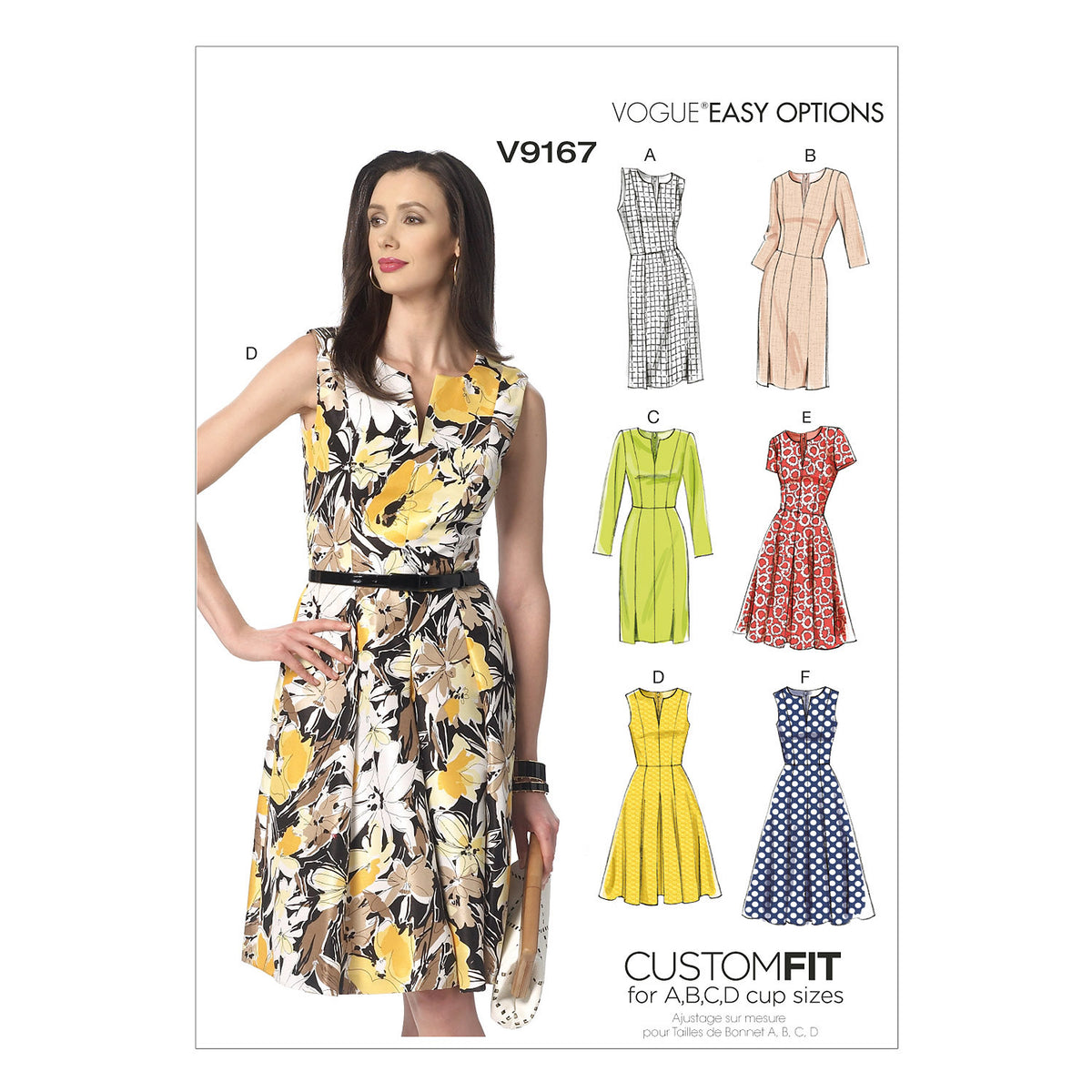 Vogue Patterns V9167 envelope showing misses' pleated skirt dress designs