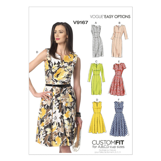 Vogue Patterns V9167 envelope showing misses' pleated skirt dress designs