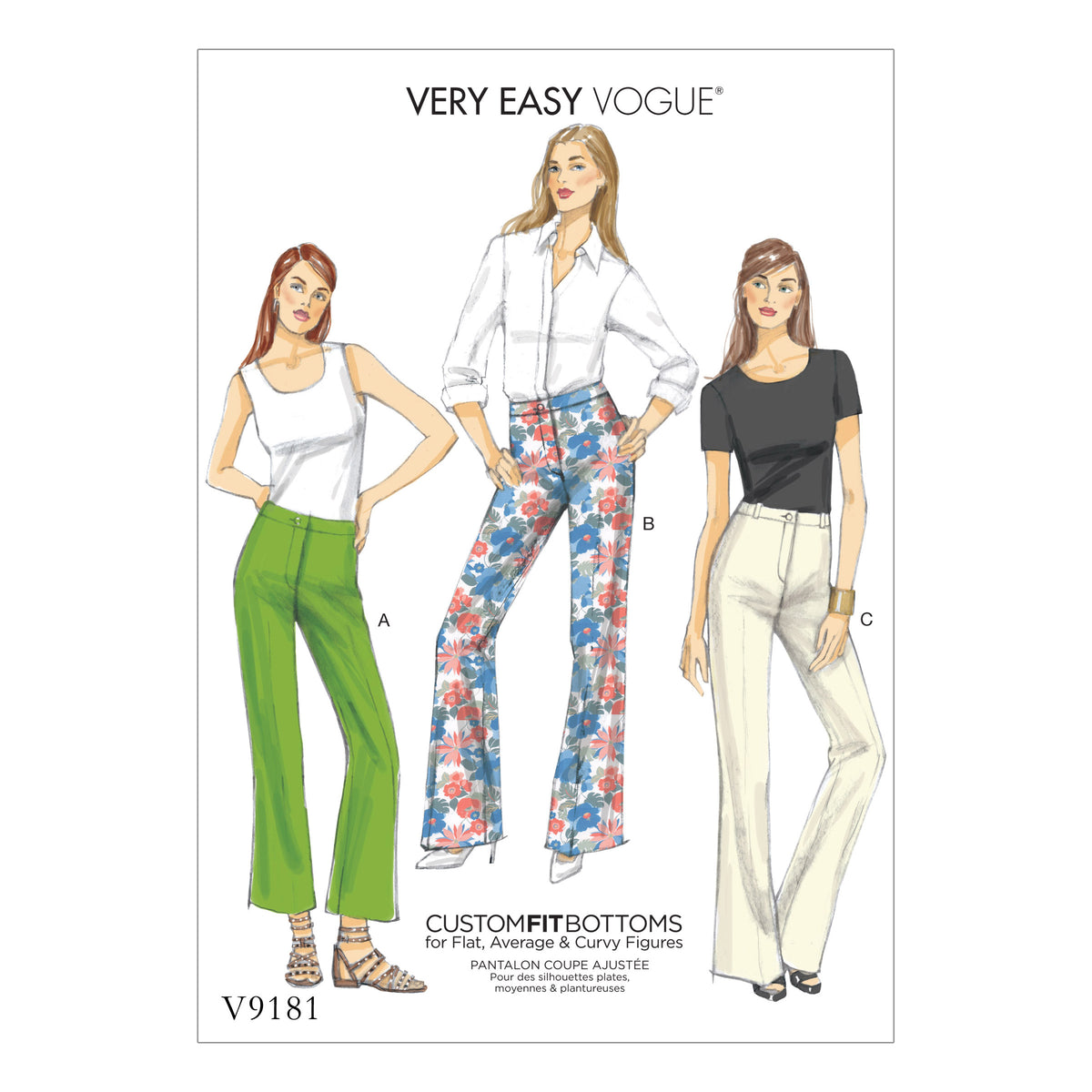 Vogue Patterns V9181 envelope showing misses' boot-leg trousers designs