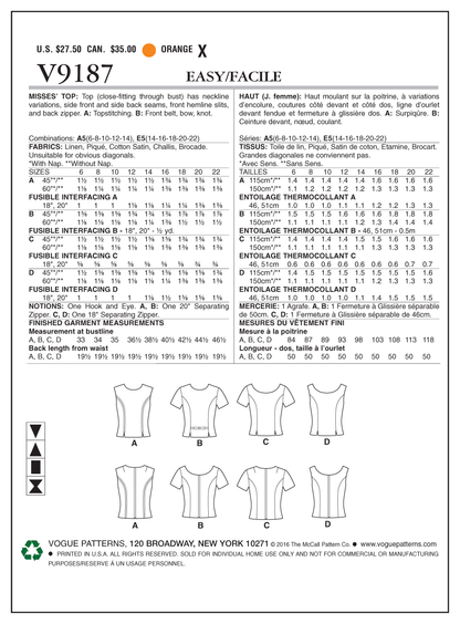 Vogue Patterns V9187 envelope showing misses' top designs