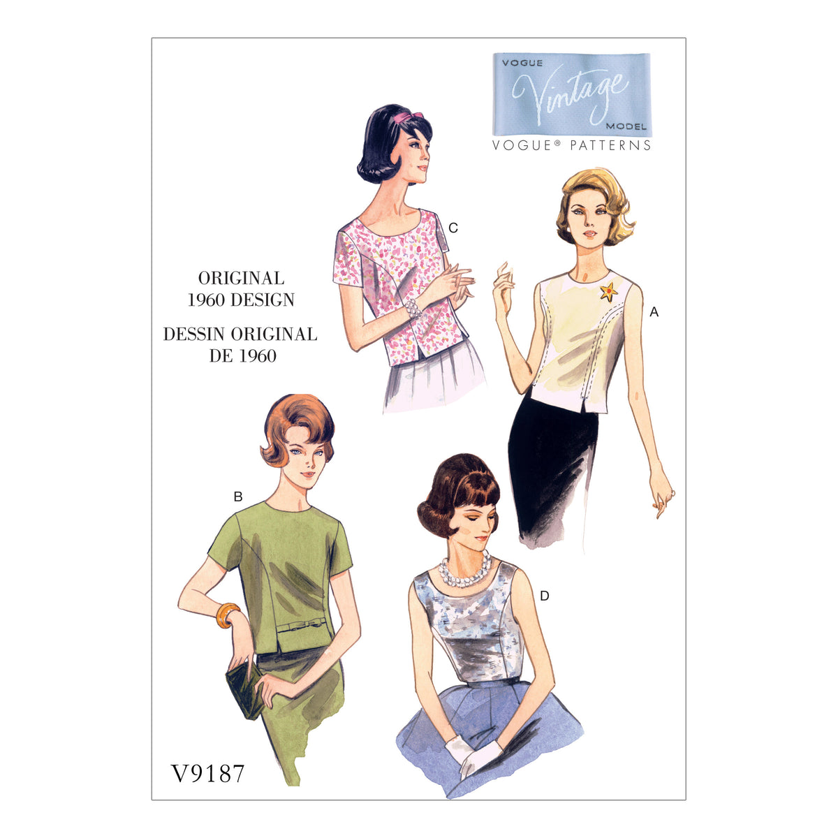Vogue Patterns V9187 envelope showing misses' top designs
