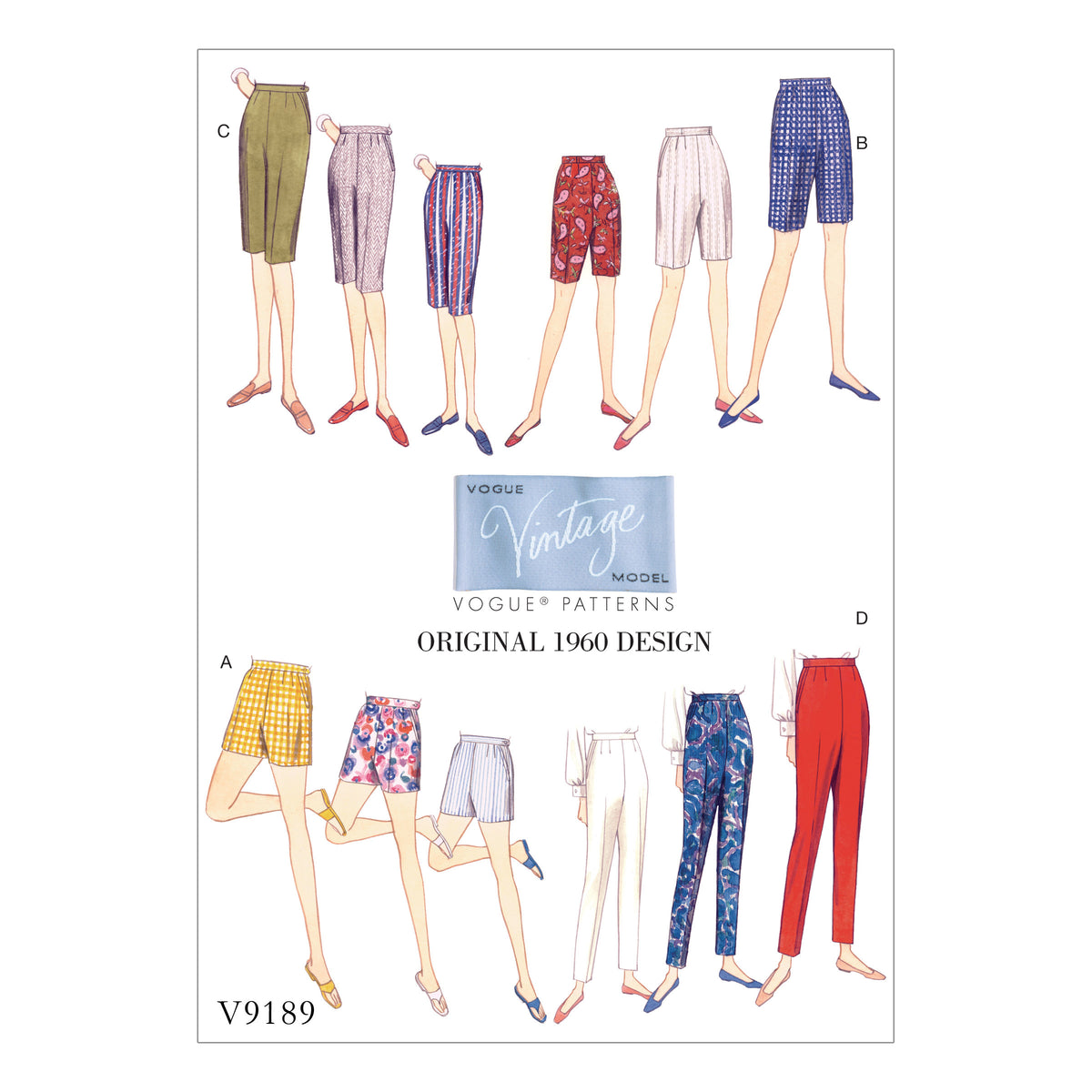 Vogue Patterns V9189 envelope showing misses' shorts & tapered trousers designs
