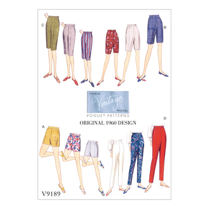 Vogue Patterns V9189 envelope showing misses' shorts & tapered trousers designs
