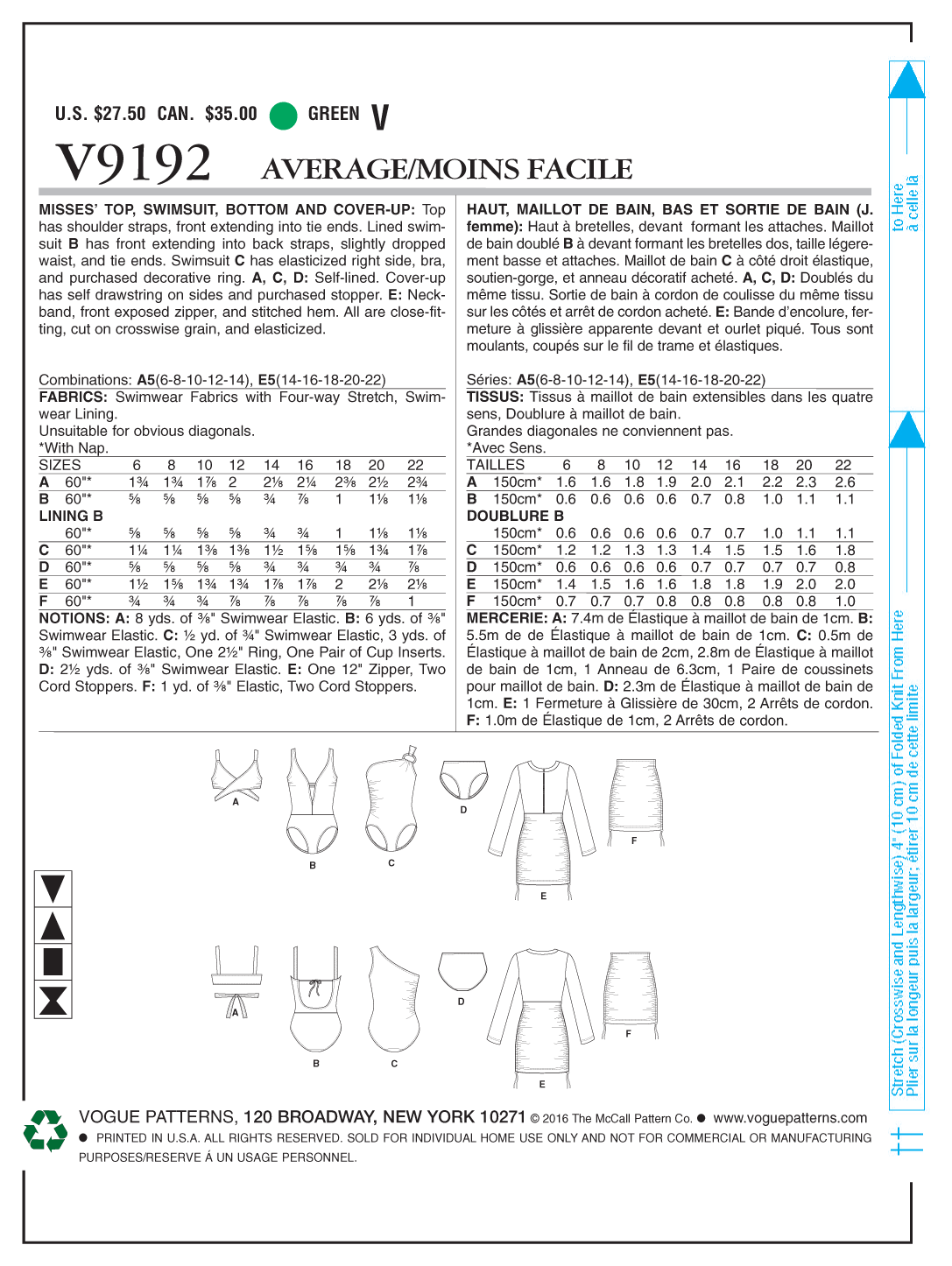 Vogue Patterns V9192 envelope showing misses' tie-front top designs